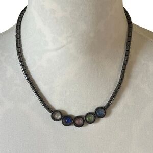 Hematite Beaded Necklace with Multi-Color Gemstone Accents